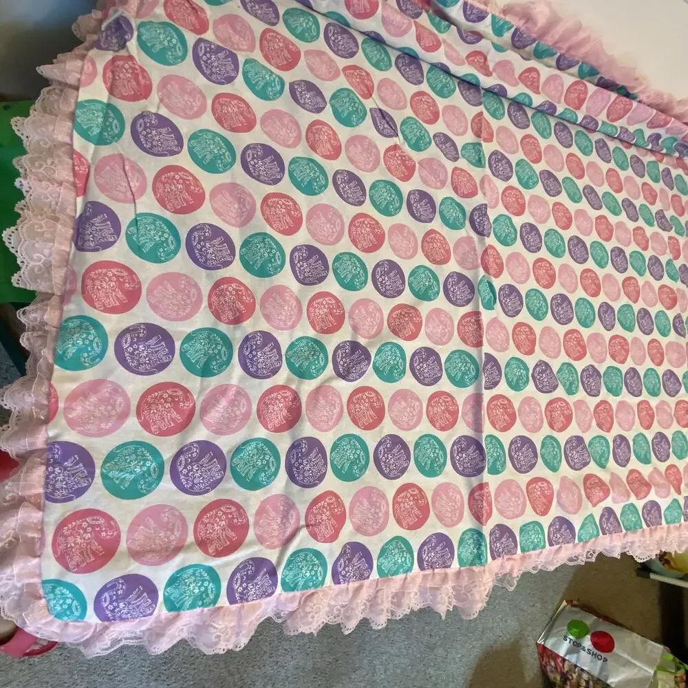 VTG Asian Inspired Cotton LaceTrim Elephants Blanket Bedcover Coverlet 56”x45”